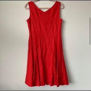 Calvin Klein Linen Blend Red Sleeveless Dress Fit & Flare Size 10 Side Zipper